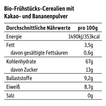 Kindermüsli Schoko Chips Kakao & Banane, ab 3 Jahren, 275 g - VivaVoss