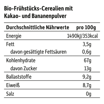 Kindermüsli Schoko Chips Kakao & Banane, ab 3 Jahren, 275 g - VivaVoss