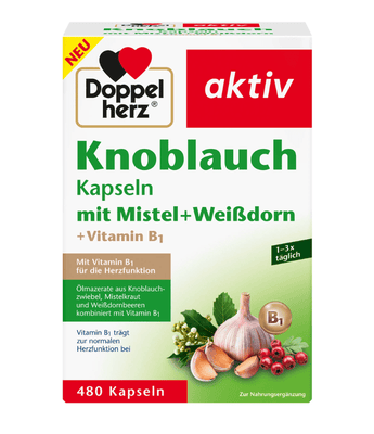 Knoblauch Kapseln mit Mistel + Weißdorn +B1 480 St - VivaVoss