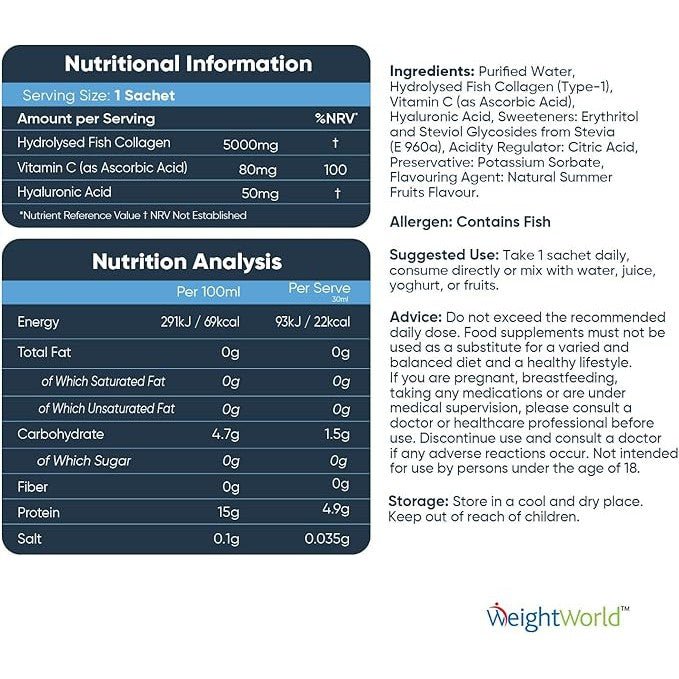 Kollagen 5000mg – Marine Collagen mit Vitamin C & Hyaluronsäure – Zuckerfrei & Glutenfrei - VivaVoss