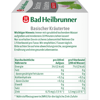 Kräutertee Basisch mit Zink (8 Beutel), 14,4 g - VivaVoss