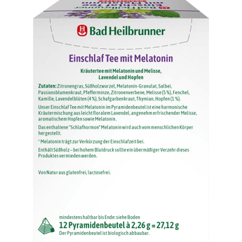 Kräutertee "Einschlaftee mit Melatonin" (12 Beutel), 27,12 g - VivaVoss