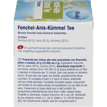 Kräutertee, Fenchel-Anis-Kümmel Tee (12 Beutel)  Mivolis