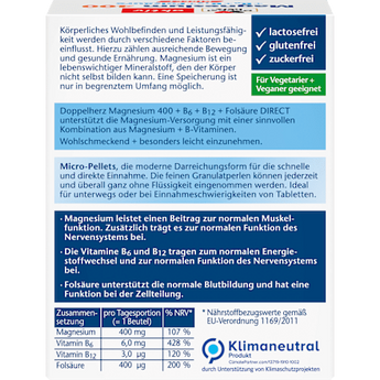 Magnesium 400 + Vitamine B6 + B12 + Folsäure Direktgranulat 20 St. Doppelherz