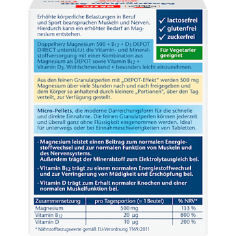 Magnesium 500 +B12 +D3 Direktgranulat 20 St Doppelherz