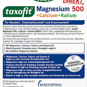 Magnesium 500 + Calcium & Kalium Direkt Granulat 20 St, 62 g - VivaVoss