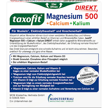 Magnesium 500 + Calcium & Kalium Direkt Granulat 20 St, 62 g - VivaVoss