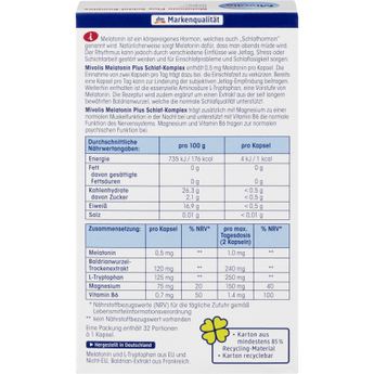 Melatonin Plus Schlaf - Komplex 32 Kapseln, 16 g - VivaVoss