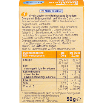 Bonbon, Sanddorn-Orange, zuckerfrei Mivolis