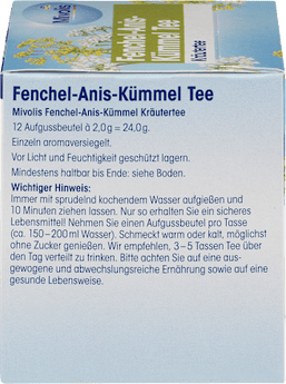 Kräutertee, Fenchel-Anis-Kümmel Tee (12 Beutel)  Mivolis