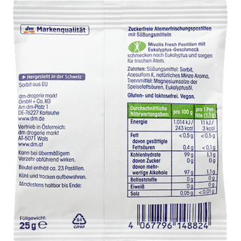 Pastillen, Fresh Eukalyptus, zuckerfrei Mivolis