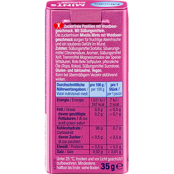 Pastillen, Mints Waldbeere, zuckerfrei Mivolis
