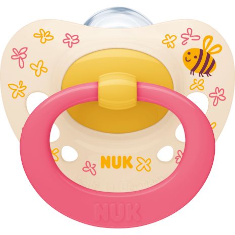 NUK
 Pacifier Signature Silicone, yellow/pink, 6-18 months, 2 pcs