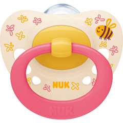 NUK
 Pacifier Signature Silicone, yellow/pink, 6-18 months, 2 pcs