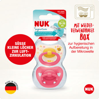 NUK Schnuller Signature Silikon, gelb/pink, ab 18 Monate, 2 St - VivaVoss