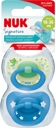 NUK
 Pacifier Signature Silicone, green/blue, from 18 months, 2 pcs