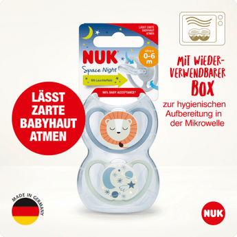 NUK Schnuller Space Night Silikon, blau/mint, 0 - 6 Monate, 2 St - VivaVoss