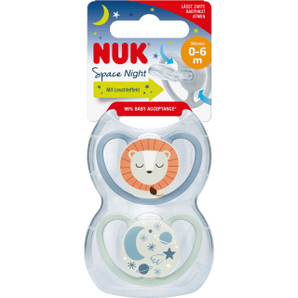 NUK Schnuller Space Night Silikon, blau/mint, 0 - 6 Monate, 2 St - VivaVoss