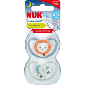 NUK Schnuller Space Night Silikon, blau/mint, 6 - 18 Monate, 2 St - VivaVoss