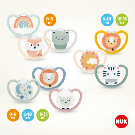 NUK
 Pacifier Space Silicone, beige/blue, 0-6 months, 2 pcs