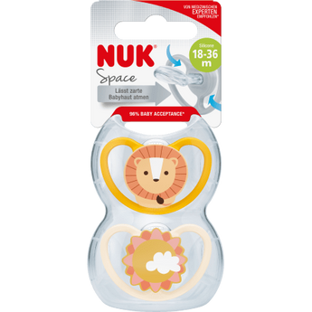 NUK Schnuller Space Silikon, gelb/aprikose, ab 18 Monate, 2 St - VivaVoss