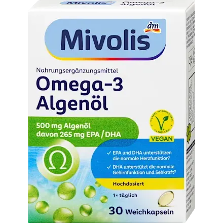 Mivolis Omega-3 Algenöl Kapseln 30 St, 21,6 g – Herz, Kreislauf & Cholesterin image_position | VivaVoss