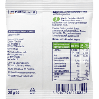 Pastillen, Fresh Eukalyptus, zuckerfrei Mivolis