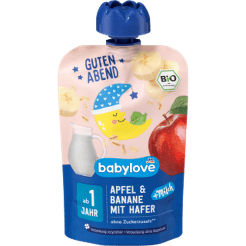 Quetschie Guten Abend Apfel - Banane - Hafer - Milch recyclebar ab 1 Jahr, 100 g Quetschie by BabyLove – Available at VivaVoss