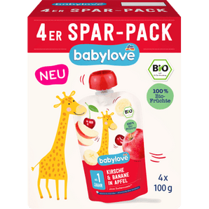 Quetschies Banane & Kirsche in Apfel, ab 1 Jahr (4x100 g), 400 g Quetschie by BabyLove – Available at VivaVoss
