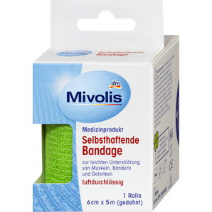 Selbsthaftende Bandage, 6 cm x 5 m (gedehnt), 1 Rolle Mivolis