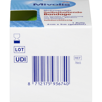 Selbsthaftende Bandage, 6 cm x 5 m (gedehnt), 1 Rolle Mivolis