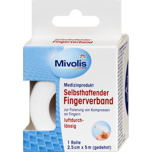 Selbsthaftender Fingerverband, 2,5 cm x 5 m (gedehnt), 1 Rolle Mivolis