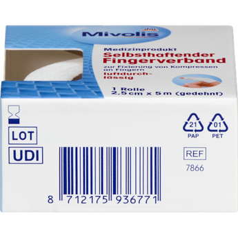 Selbsthaftender Fingerverband, 2,5 cm x 5 m (gedehnt), 1 Rolle Mivolis