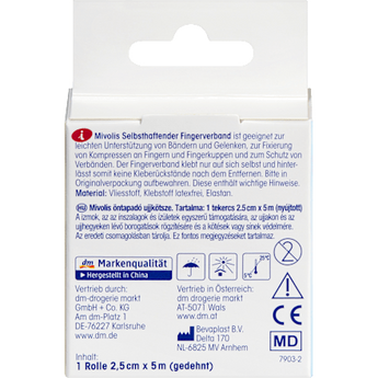 Selbsthaftender Fingerverband, 2,5 cm x 5 m (gedehnt), 1 Rolle Mivolis