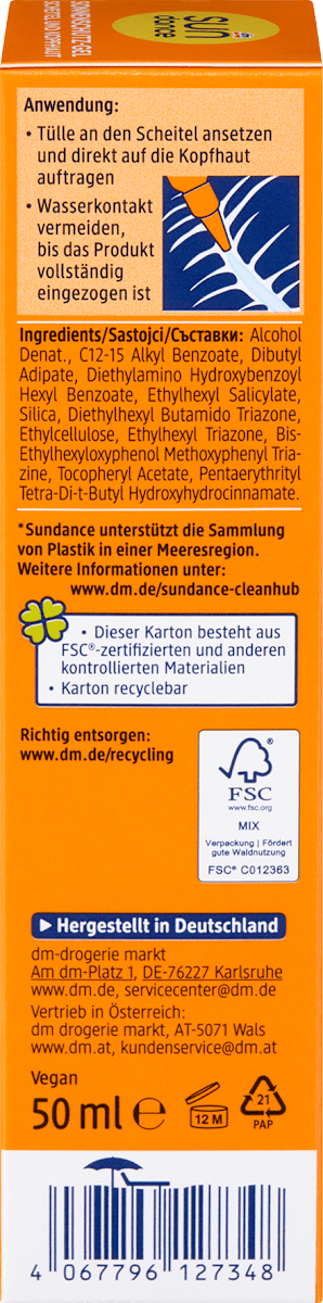 Sonnenschutzgel für Kopfhaut & Scheitel, LSF 50 SUNDANCE