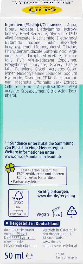 Sonnenschutzserum Gesicht clear skin+ LSF 50+ SUNDANCE