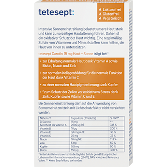 Carotin Haut + Sonne Tabletten 30 St tetesept