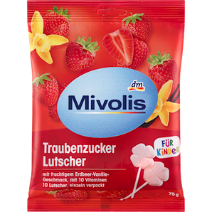 Traubenzucker, Lutscher Erdbeer-Vanille für Kinder Mivolis