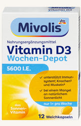 Mivolis Vitamin D3 5600 I.E. Wochen-Depot Weichkapseln 12 St., 5 g – Vitamin D image_position | VivaVoss