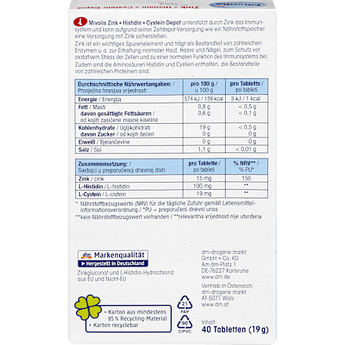 Zink + Histidin + Cystein Depot, Tabletten 40 St. Mivolis